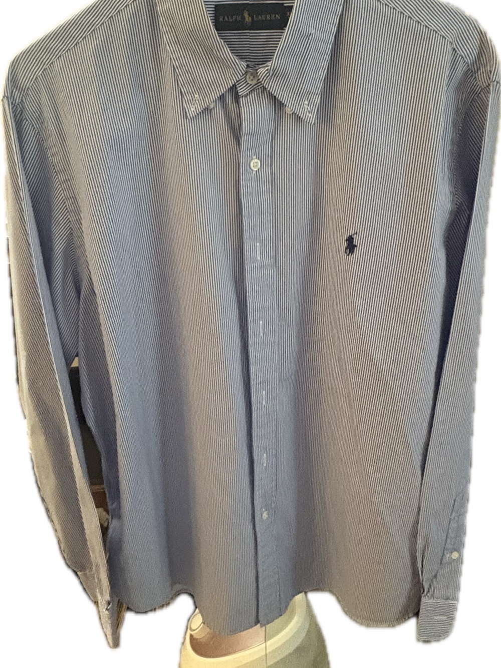 Ralph Lauren Men’s Navy and White Micro-Stripe Button-Down Shirt